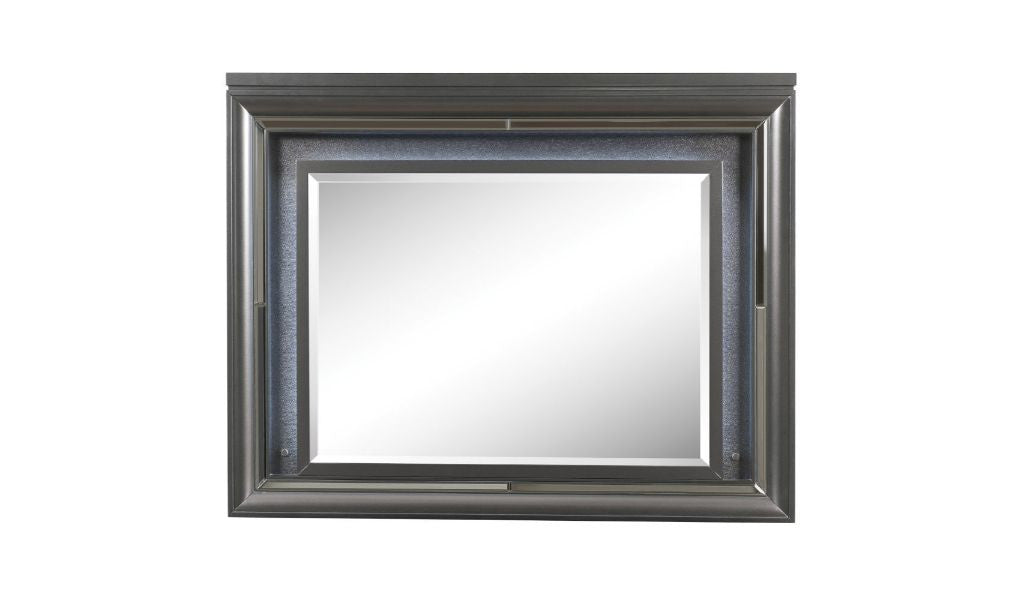 39" Gunmetal Lighted Wood Framed Mounted Dresser Mirror - Bed & Bath