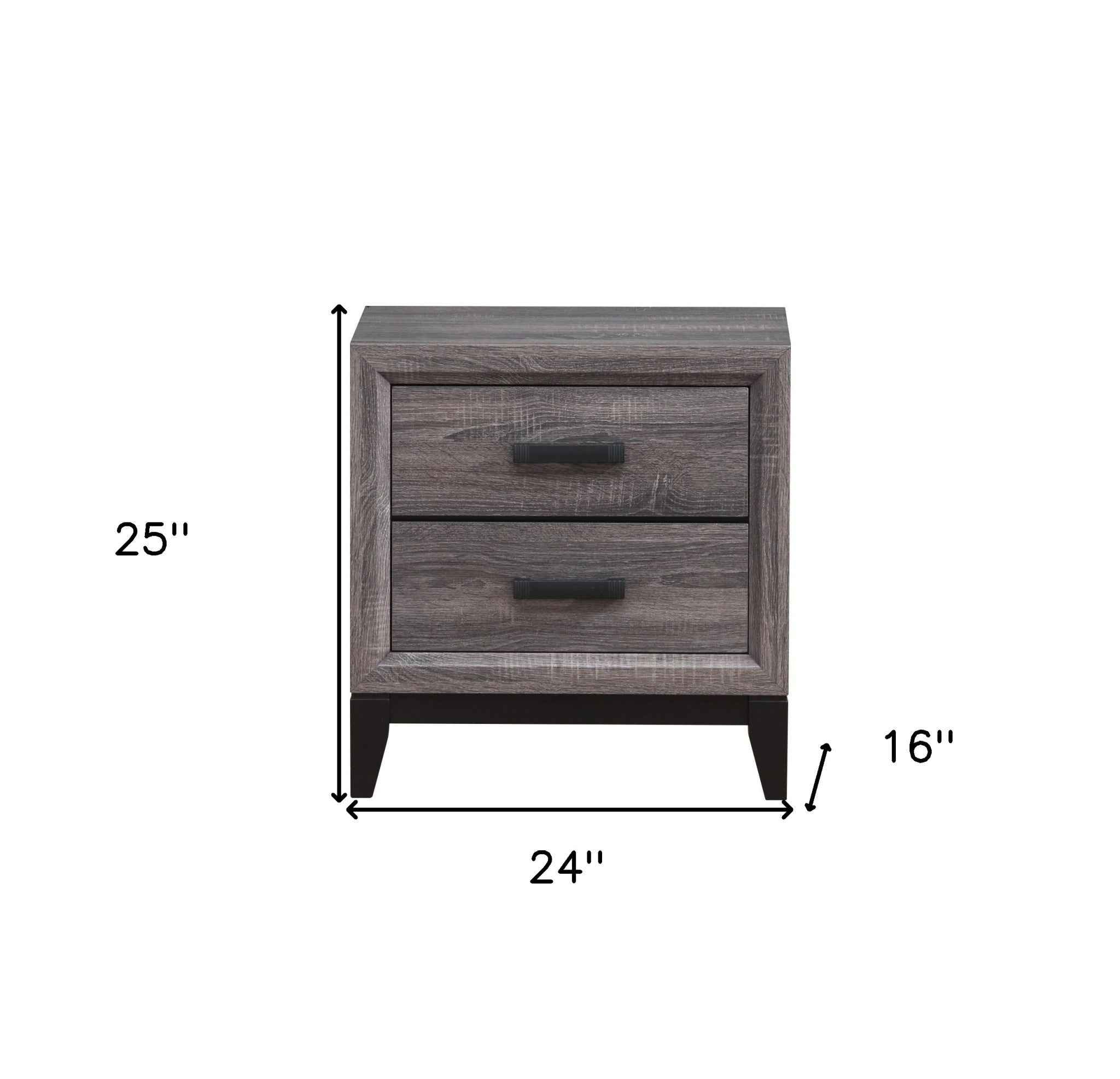 25" Gray Wood Two Drawer Nightstand