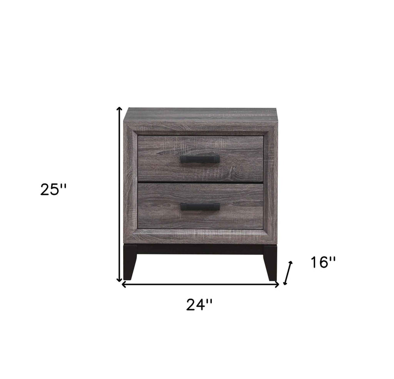 25" Gray Wood Two Drawer Nightstand