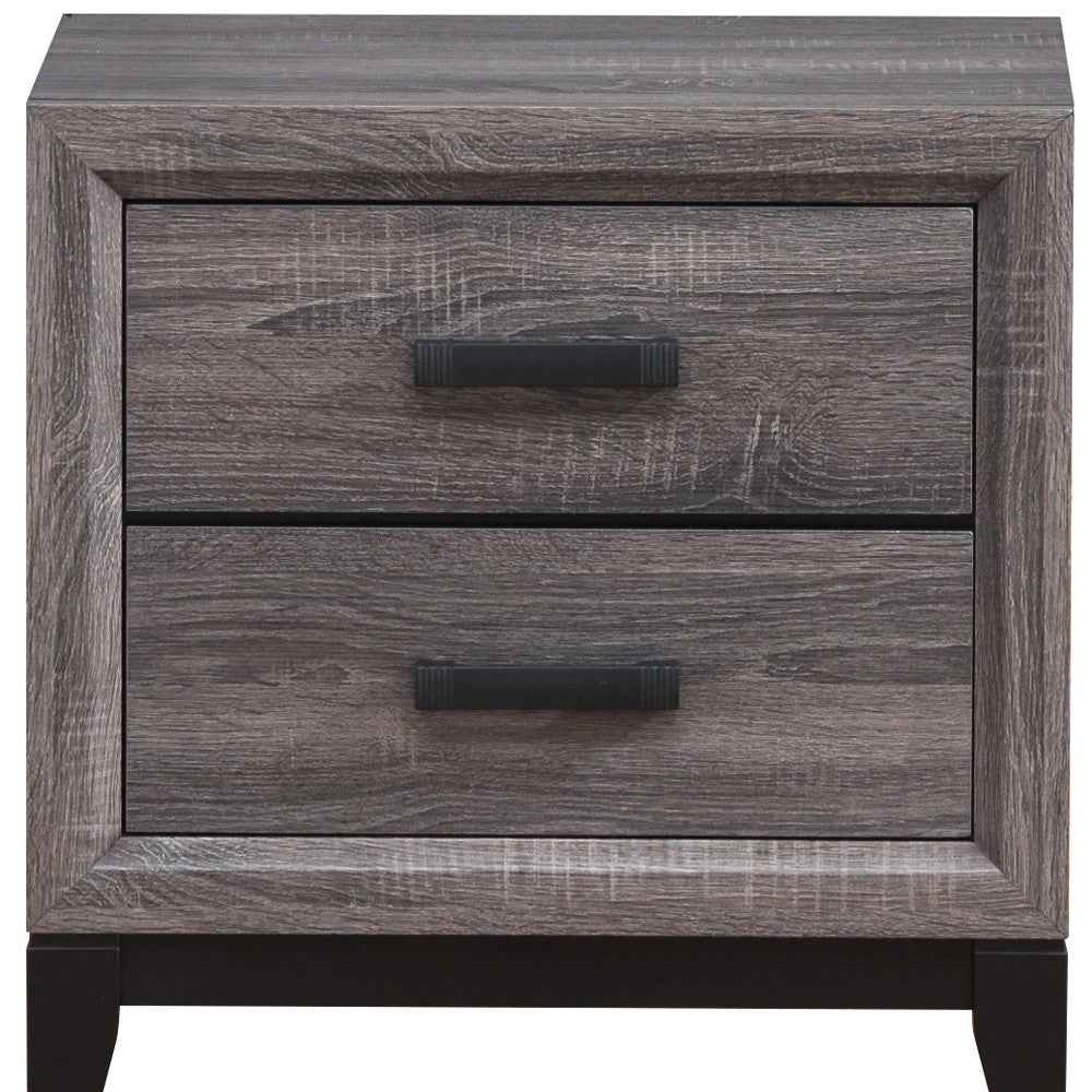 25" Gray Wood Two Drawer Nightstand