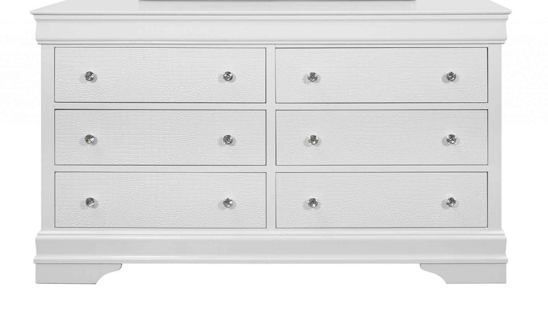 58" Metallic White Solid Wood Six Drawer Double Dresser