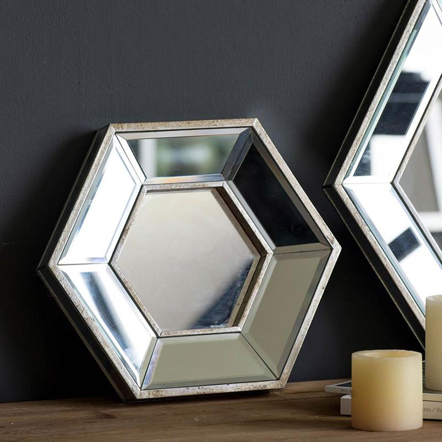 12" Silver Wood Hexagon Framed Accent Mirror - Bed & Bath