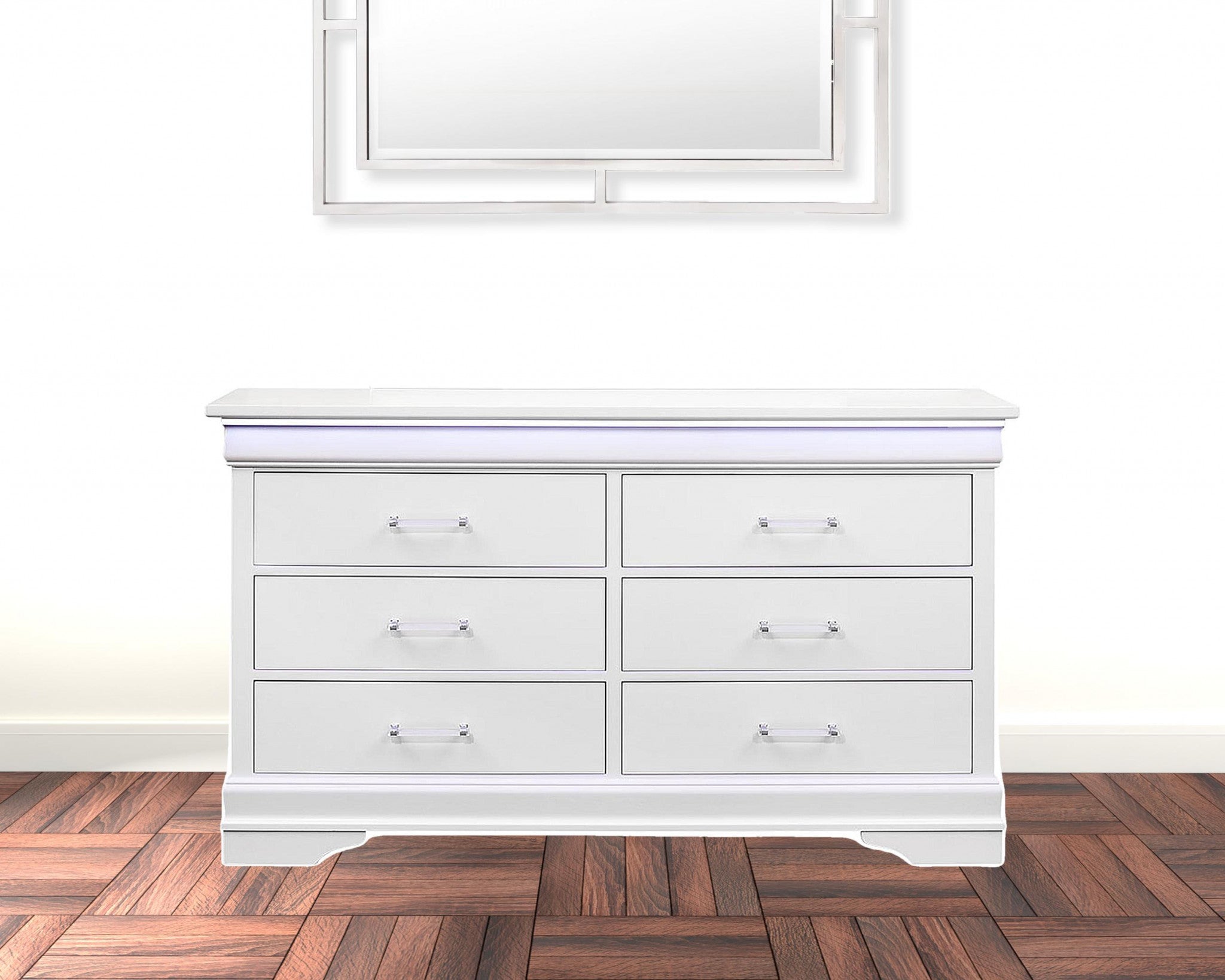 59" White Solid Wood Six Drawer Double Dresser with LED Default Title