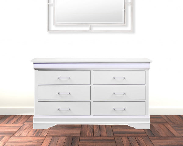 59" White Solid Wood Six Drawer Double Dresser with LED Default Title
