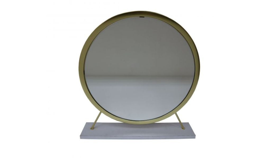 19" Brass Metal Round Freestanding Ornate Framed Makeup Shaving Tabletop Mirror - Bed & Bath