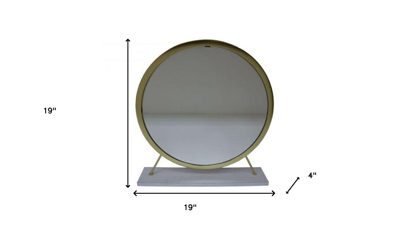19" Brass Metal Round Freestanding Ornate Framed Makeup Shaving Tabletop Mirror - Bed & Bath