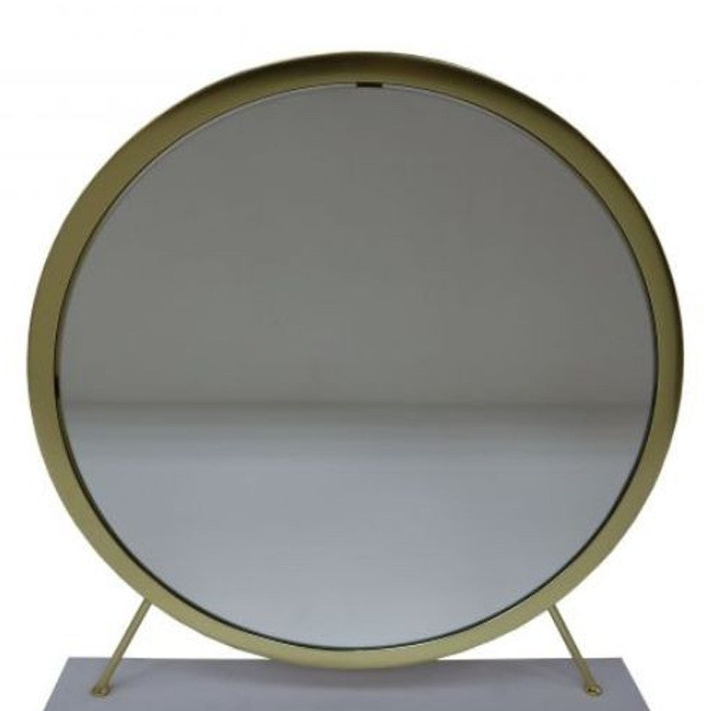 19" Brass Metal Round Freestanding Ornate Framed Makeup Shaving Tabletop Mirror - Bed & Bath