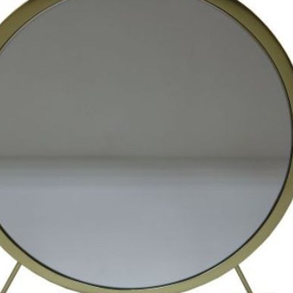 19" Brass Metal Round Freestanding Ornate Framed Makeup Shaving Tabletop Mirror - Bed & Bath