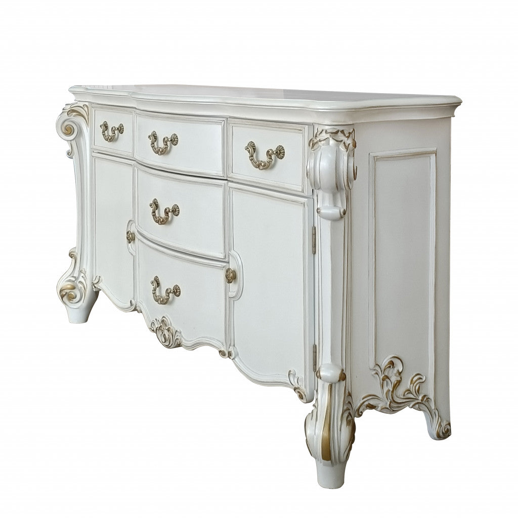 71" Pearl Solid and Manufactured Wood Five Drawer Triple Dresser - Bed & Bath
