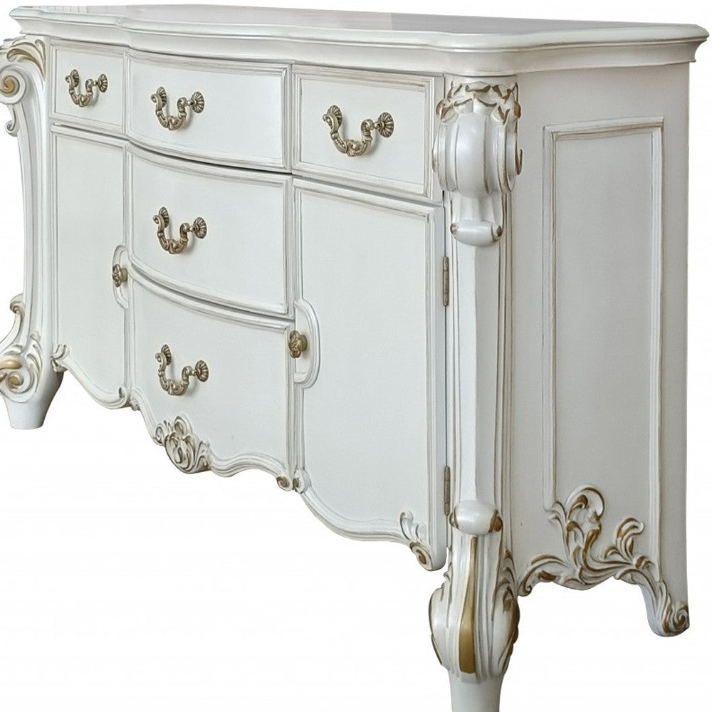 71" Pearl Solid and Manufactured Wood Five Drawer Triple Dresser - Bed & Bath