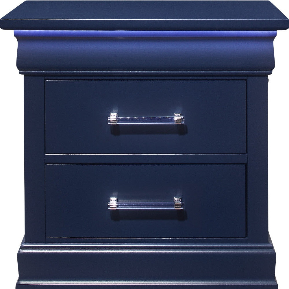 24" Blue Wood Lighted Two Drawer Nightstand Default Title