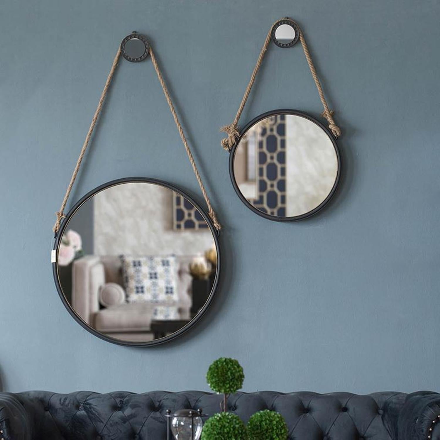 Black and Silver Round Accent Metal Mirror - Bed & Bath
