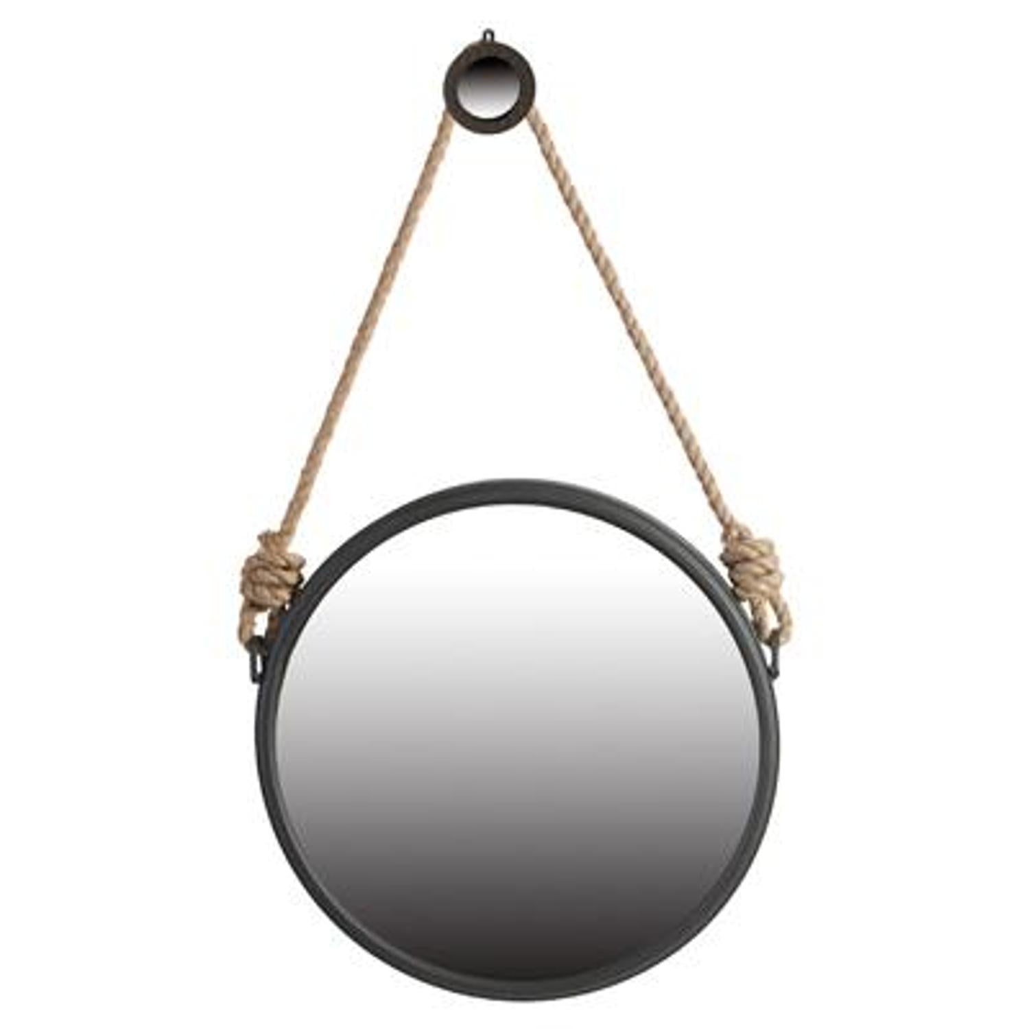 Black and Silver Round Accent Metal Mirror - Bed & Bath