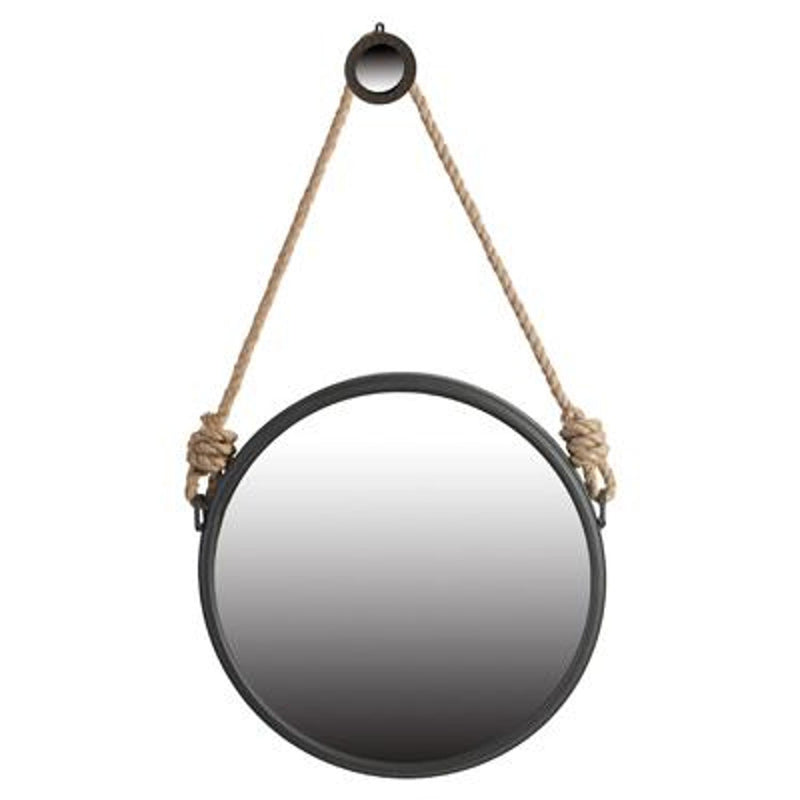 Black and Silver Round Accent Metal Mirror - Bed & Bath
