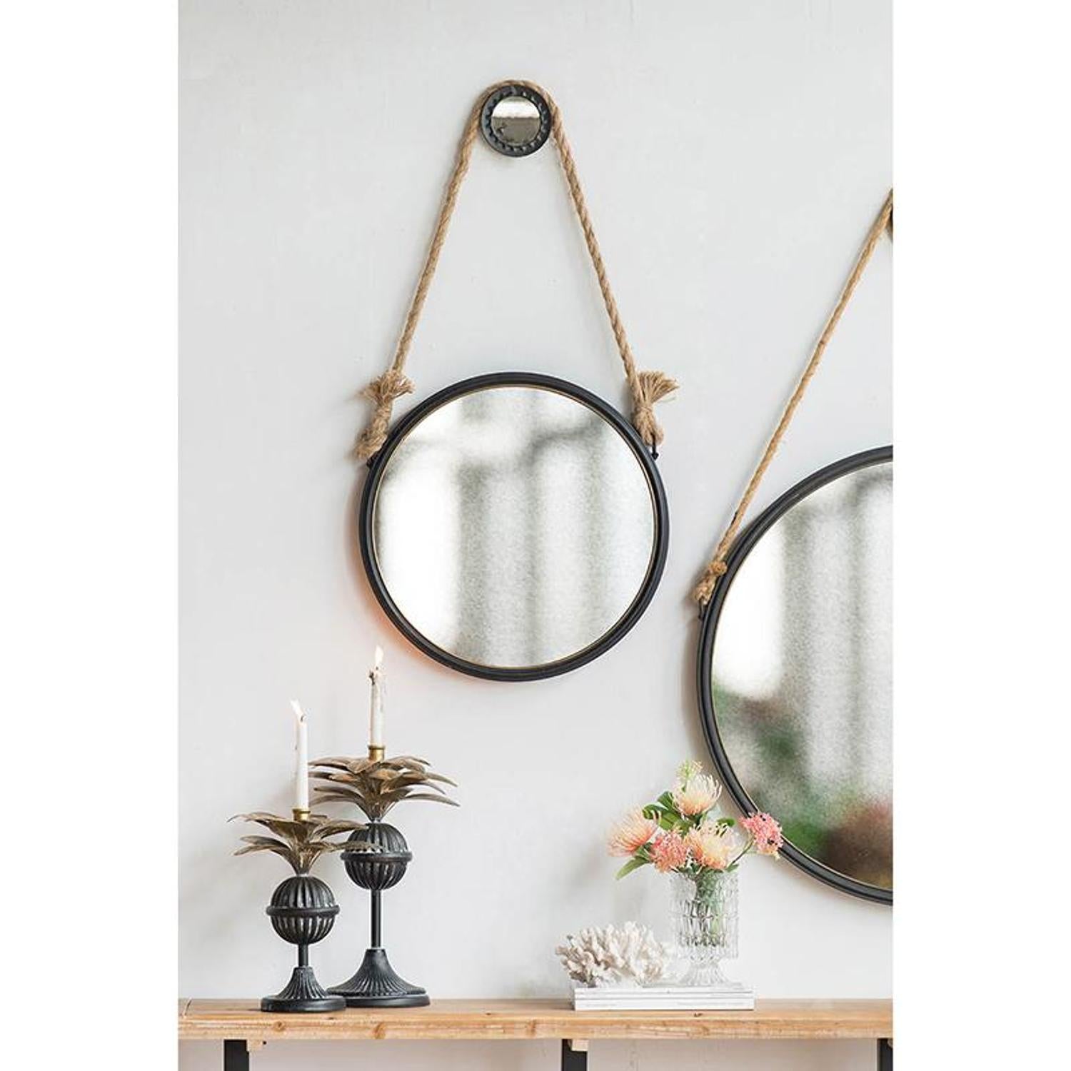 Black and Silver Round Accent Metal Mirror - Bed & Bath