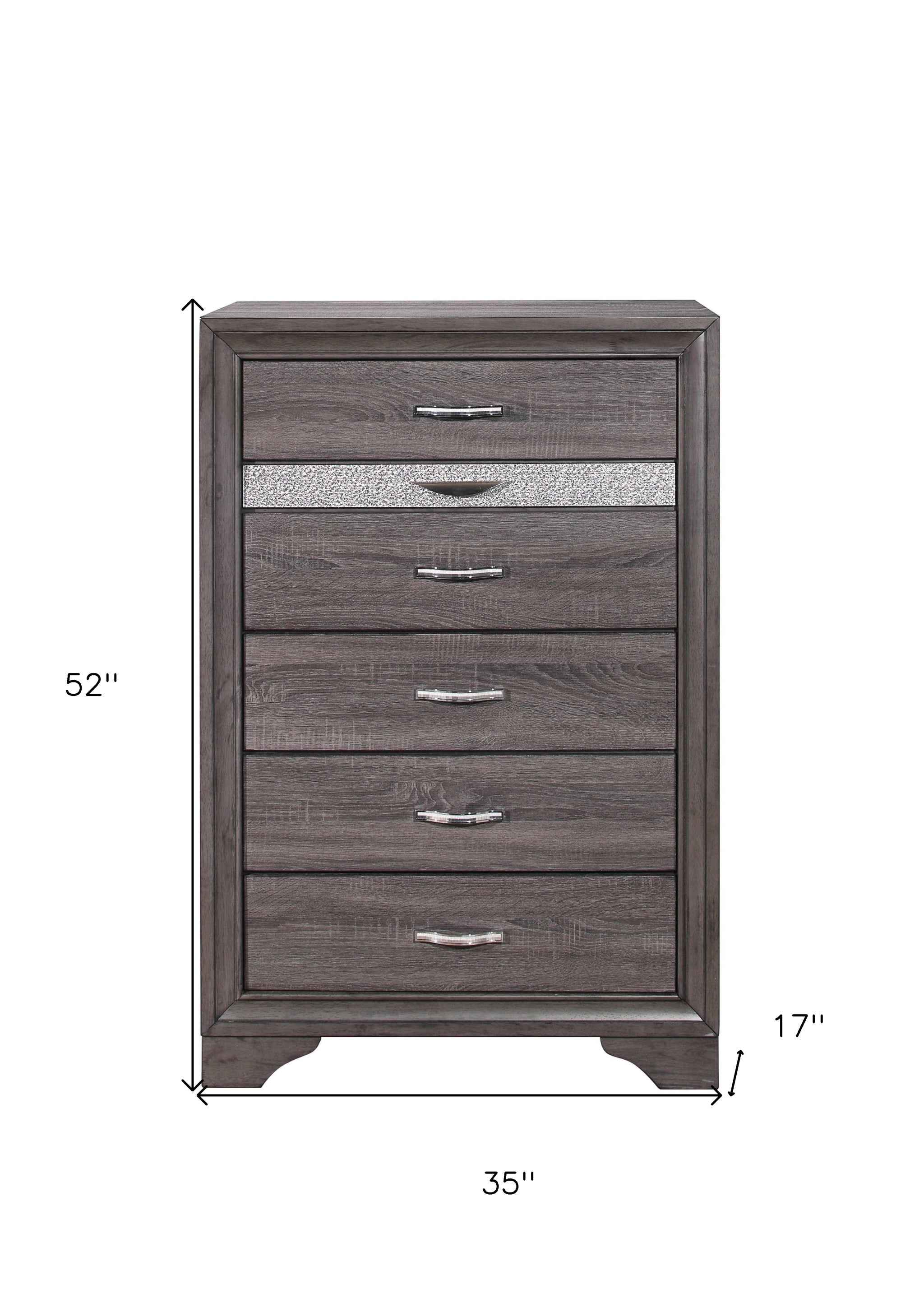 35" Grey Manufactured Wood Six Drawer Chest