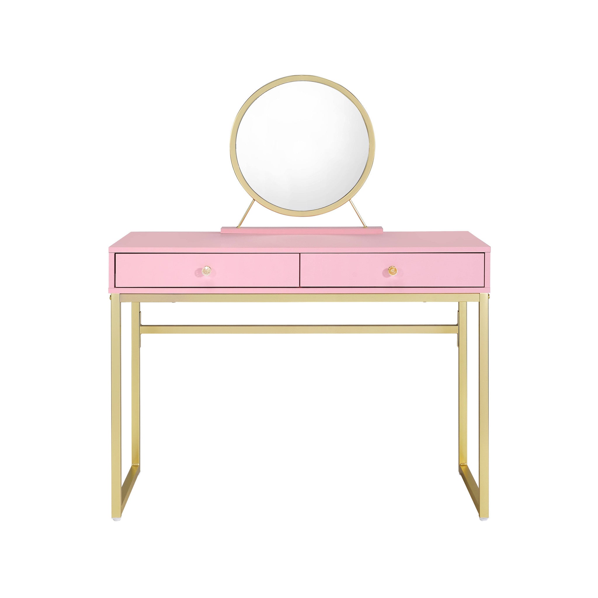 42" Gold And Pink Wood Vanity Table With Mirror And Two Drawers - Living Room