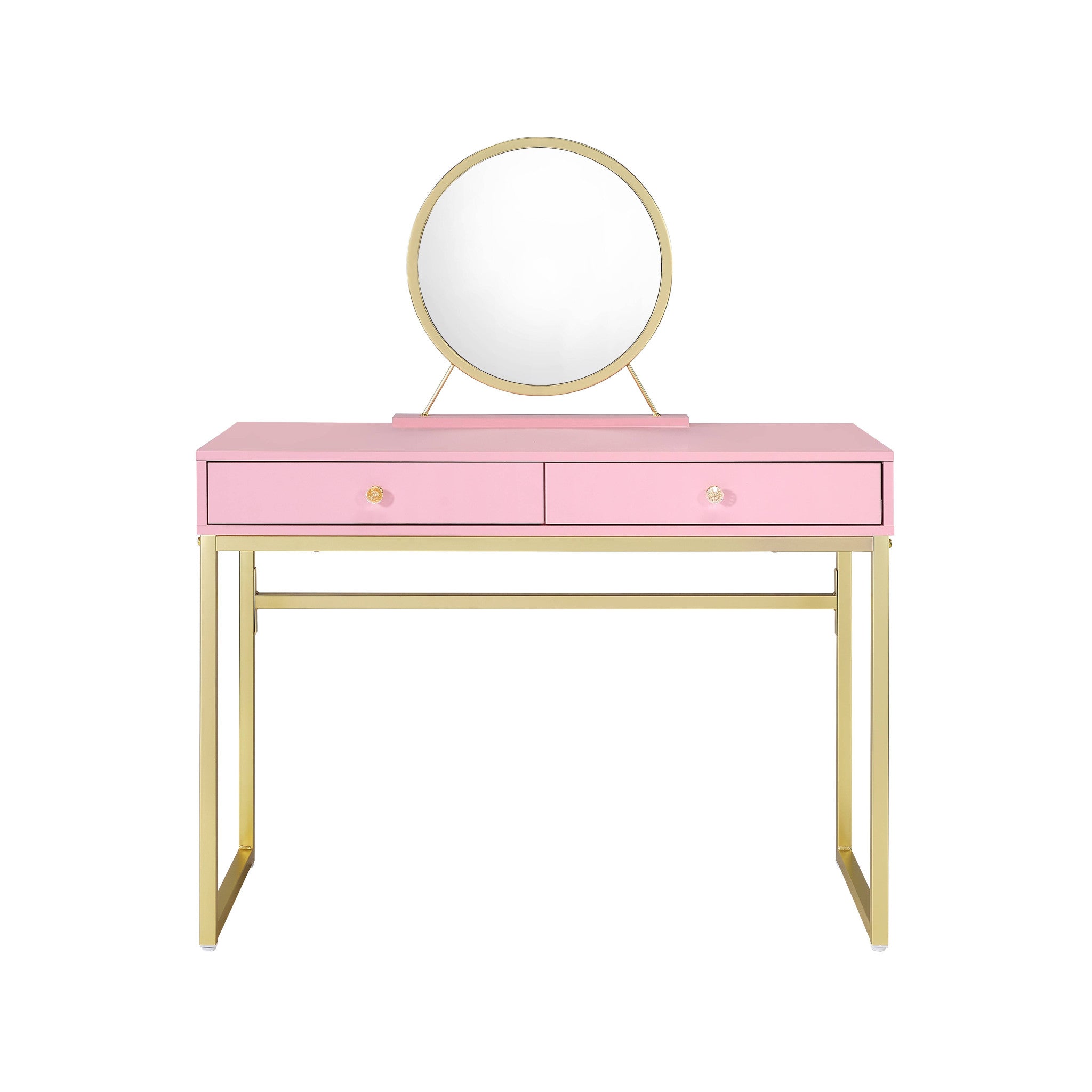 42" Gold And Pink Wood Vanity Table With Mirror And Two Drawers - Living Room