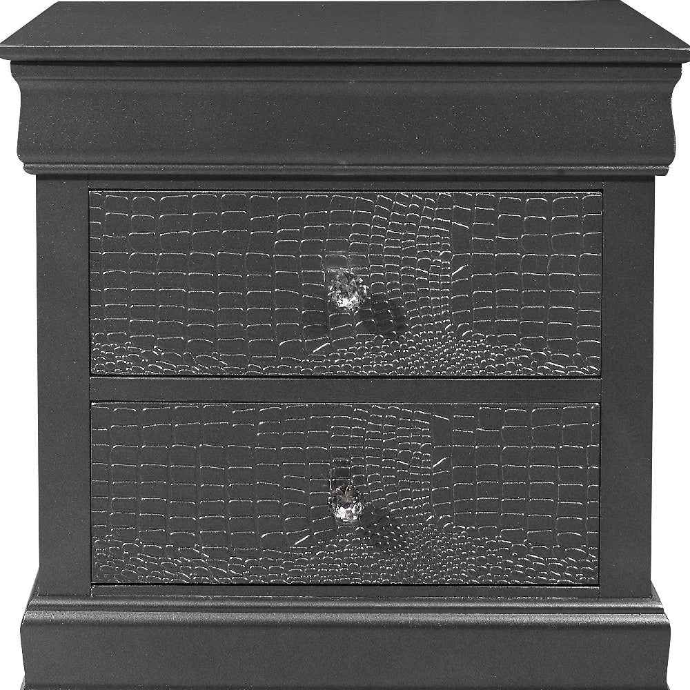 24" Gray Wood Shagreen Two Drawer Nightstand
