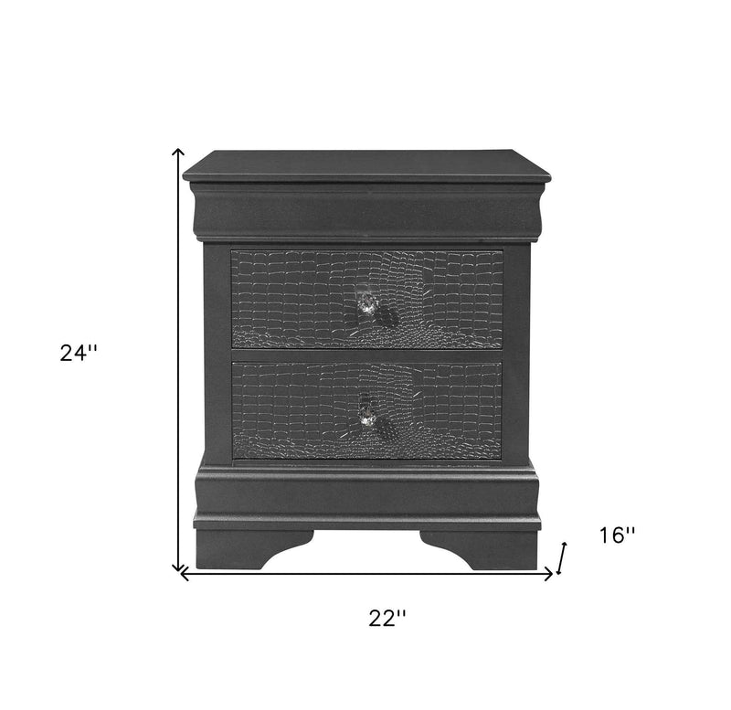24" Gray Wood Shagreen Two Drawer Nightstand