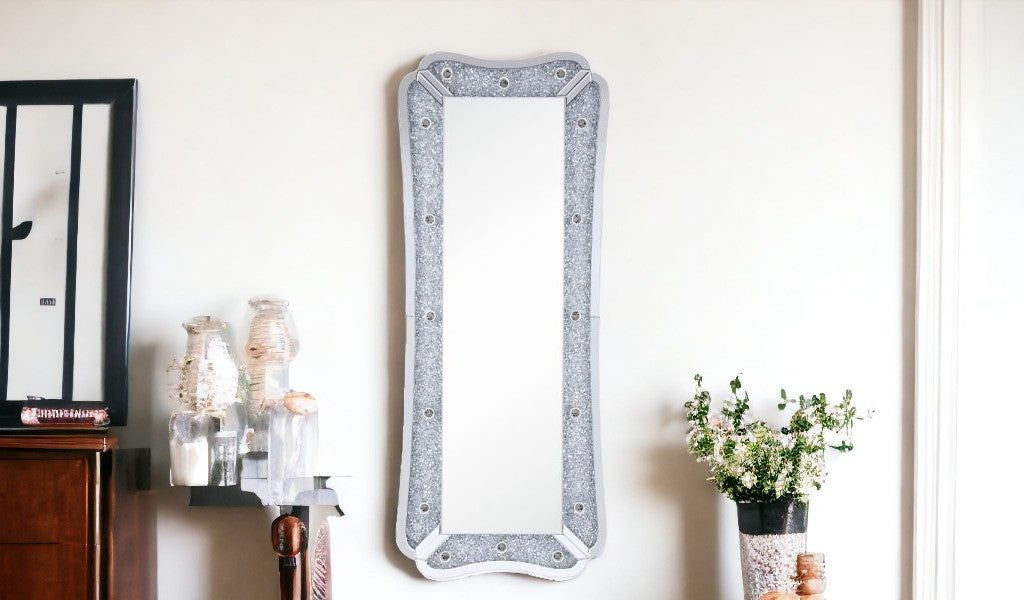 63" Mirrored & Faux Diamonds Lighted Accent Mirror - Home Decor
