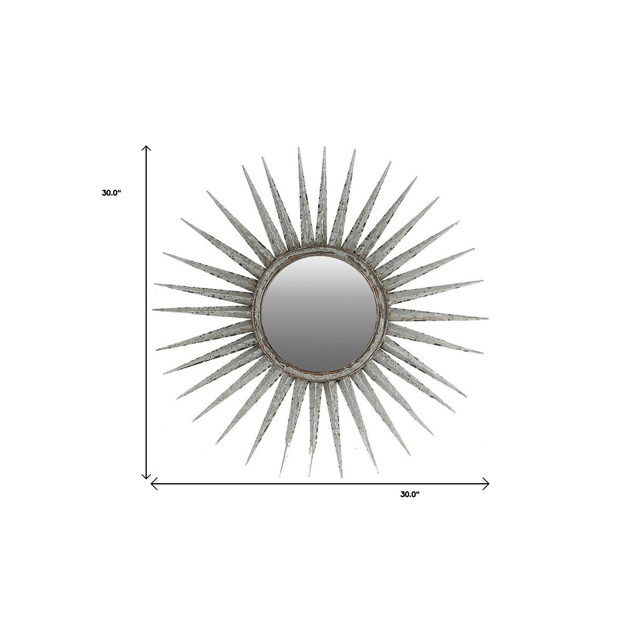30" Silver Metal Sunburst Framed Accent Mirror - Bed & Bath