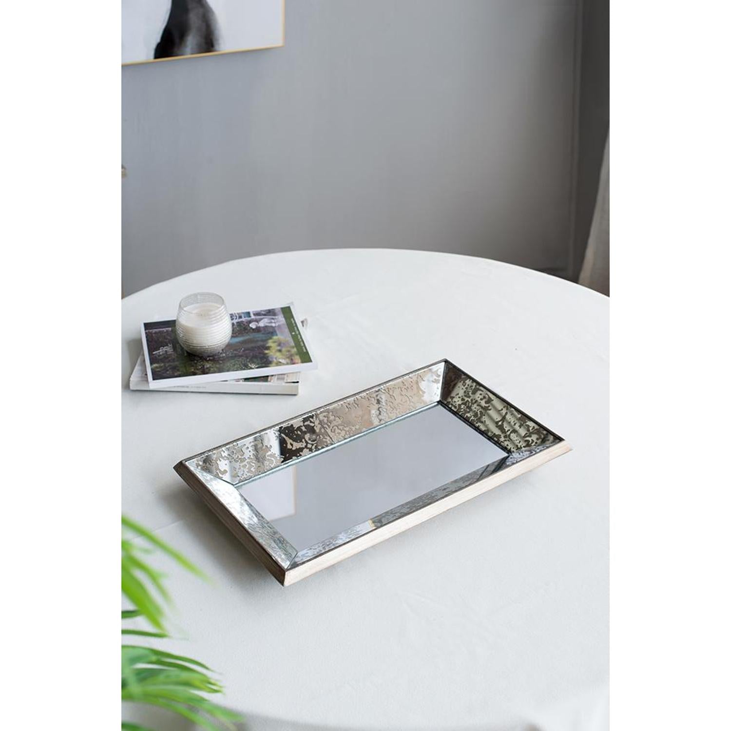 24" Silver Glass Framed Accent Mirror - Bed & Bath