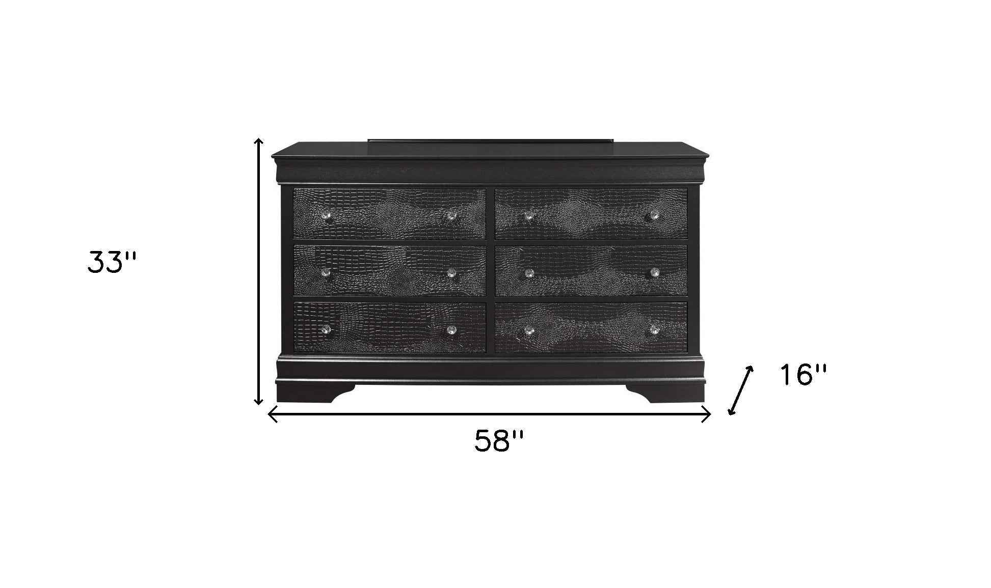 58" Metallic Grey Solid Wood Six Drawer Double Dresser
