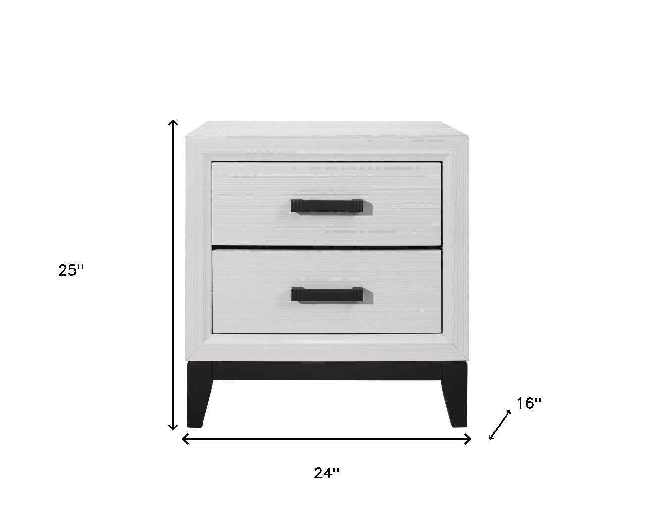 25" White Wood Two Drawer Nightstand