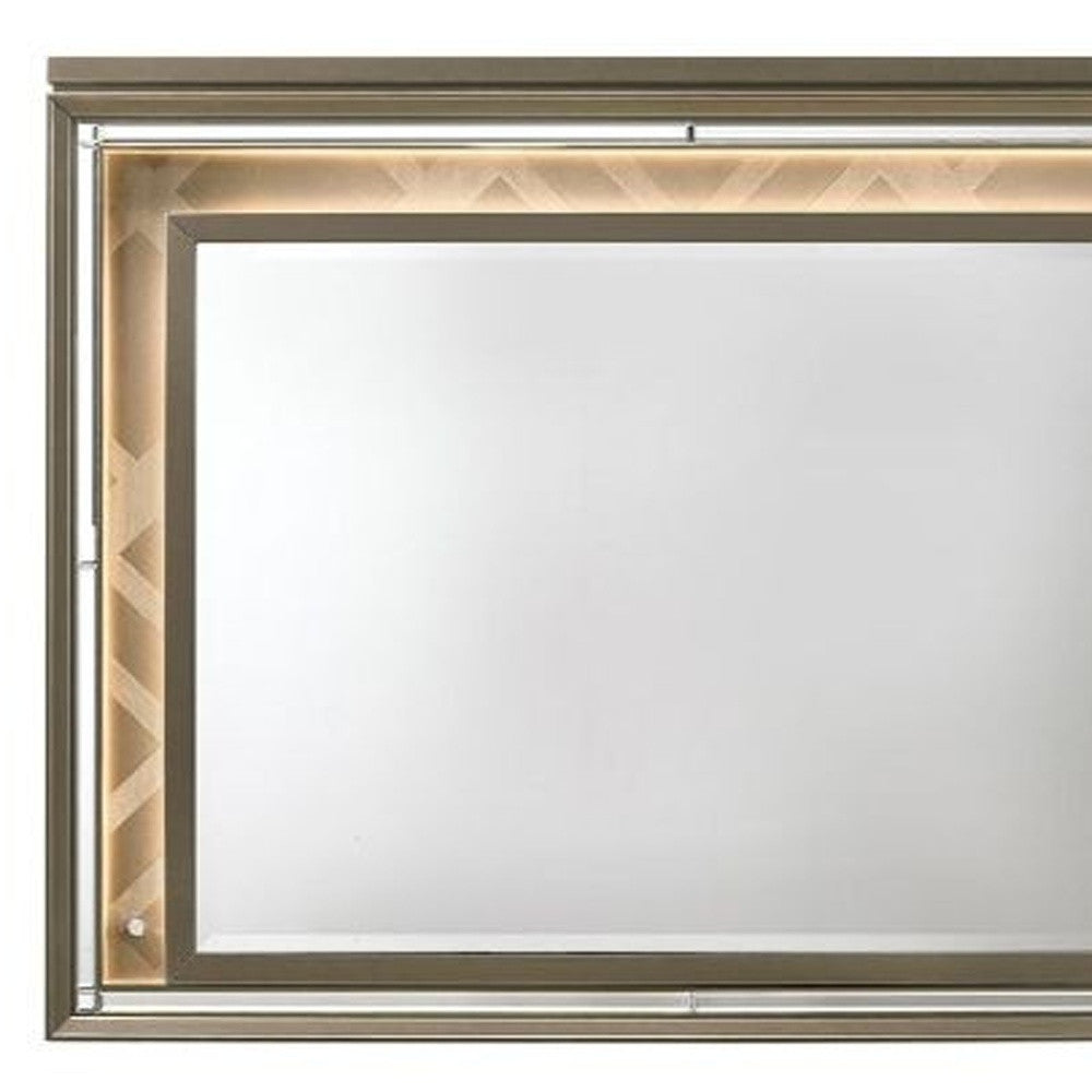 37" Champagne Lighted Wood Framed Mounted Dresser Mirror - Bed & Bath