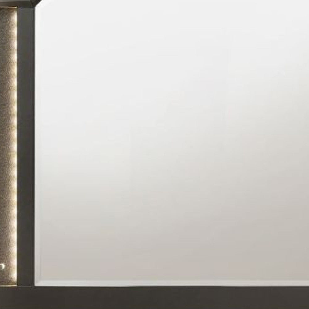 38" Gunmetal Lighted Abstract Wood Framed Mounted Dresser Mirror - Bed & Bath