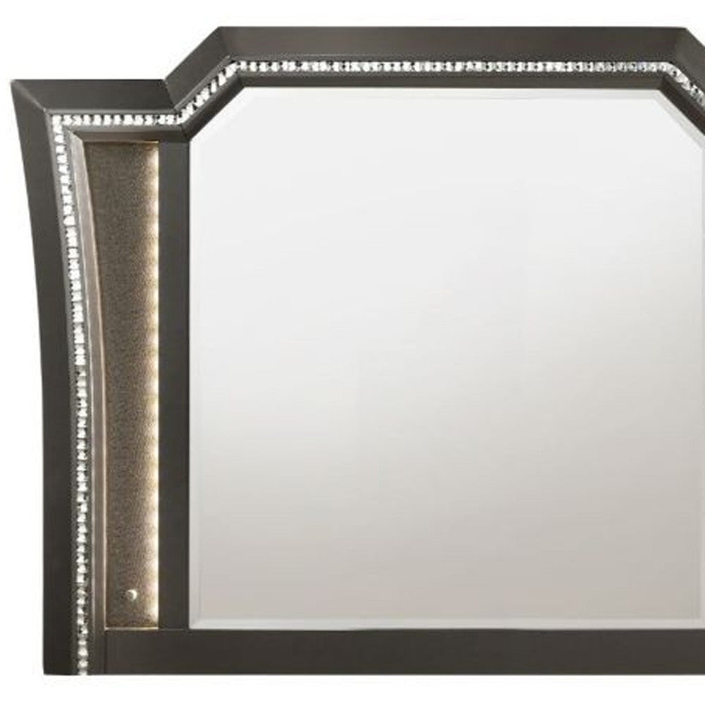 38" Gunmetal Lighted Abstract Wood Framed Mounted Dresser Mirror - Bed & Bath