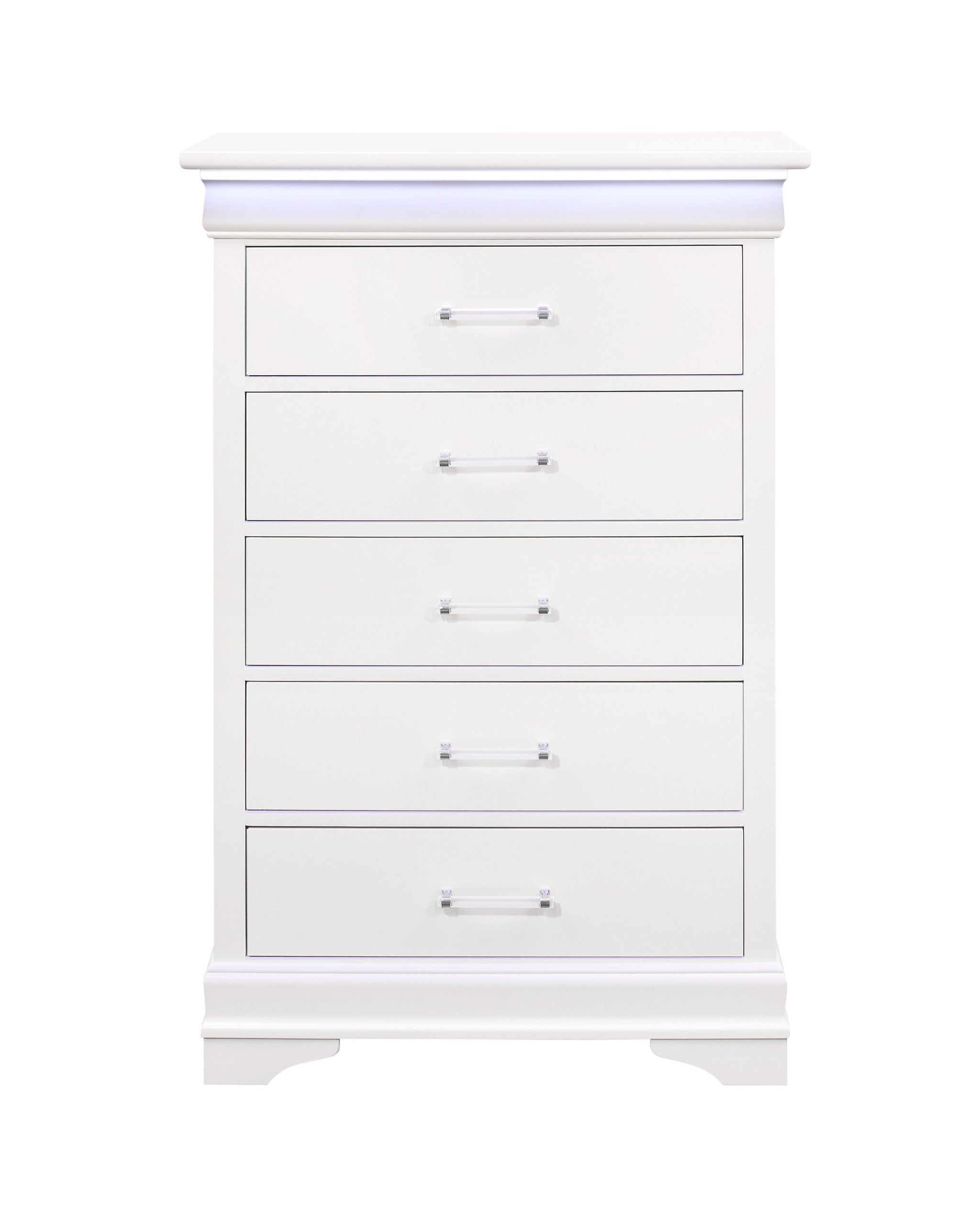 16" White Solid Wood Five Drawer Chest with LED Lighting - Bed & Bath