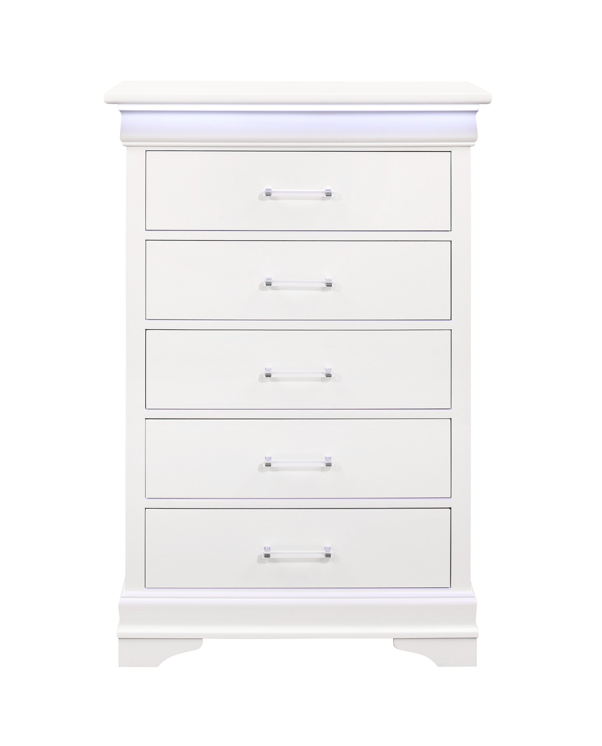 16" White Solid Wood Five Drawer Chest with LED Lighting - Bed & Bath