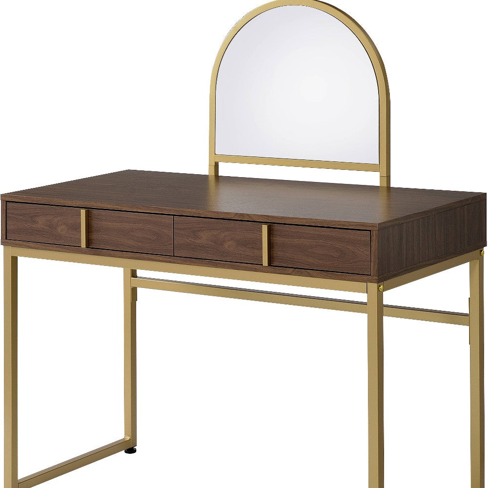 42" Gold Mirrored Vanity Table with Mirror With Two Drawers - Living Room