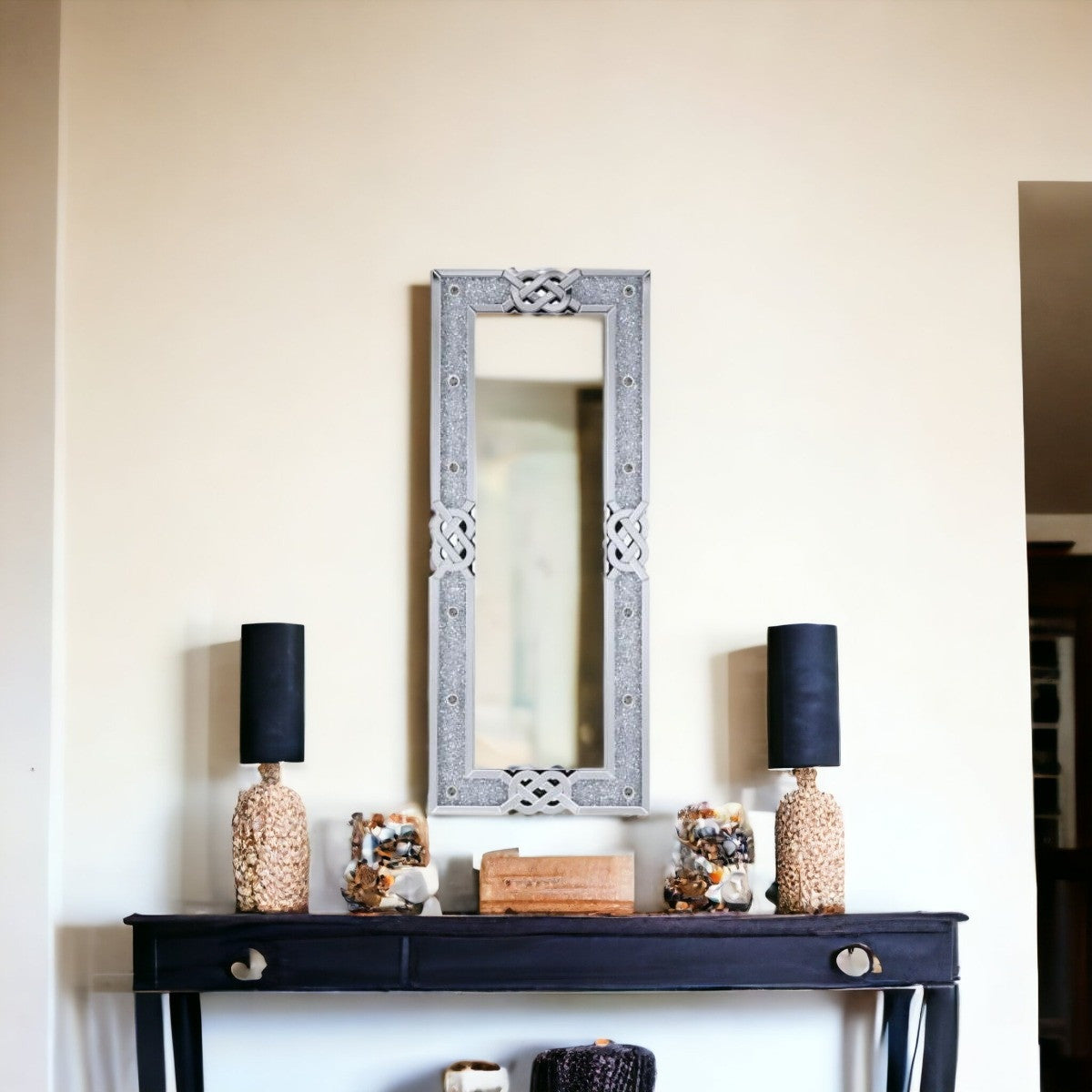 63" Mirrored & Faux Diamonds Lighted Irregular Accent Mirror - Home Decor