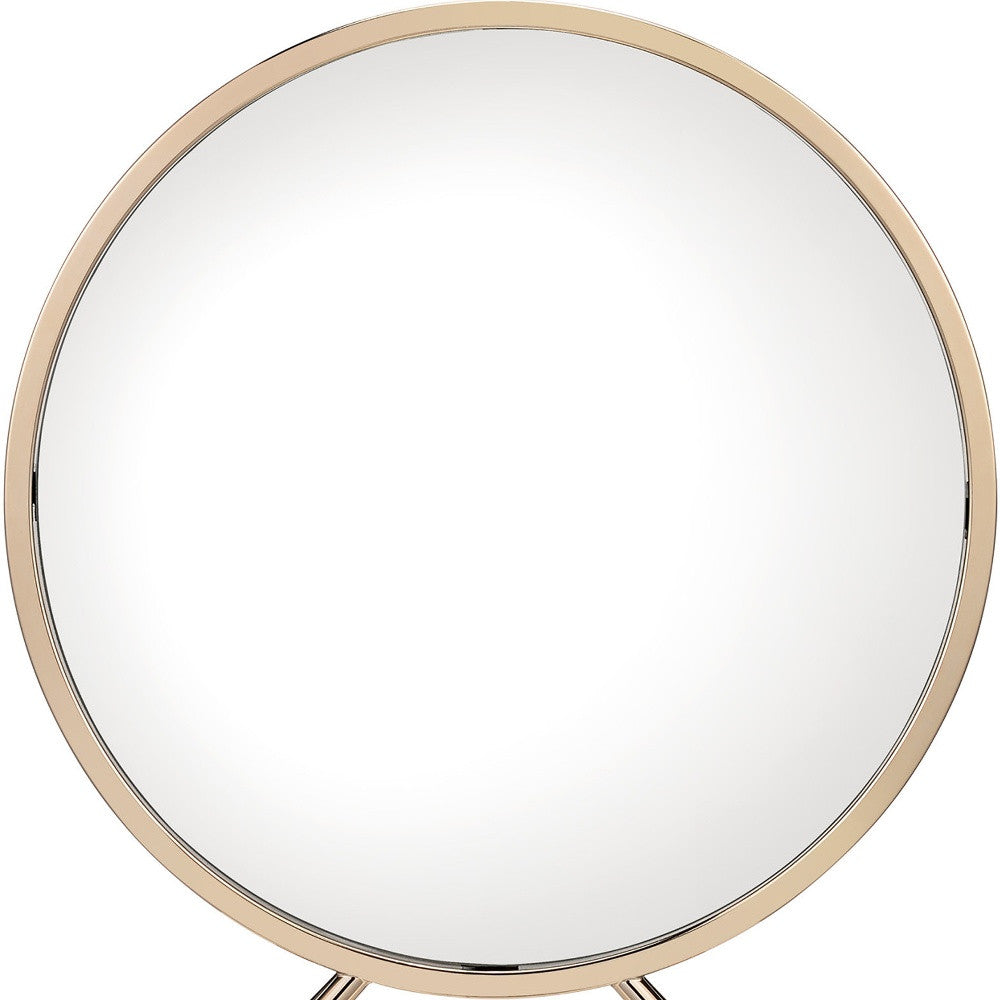 Set of Two Gold Metal And Faux Leather Round Freestanding Makeup Mirror And Stool - Bed & Bath