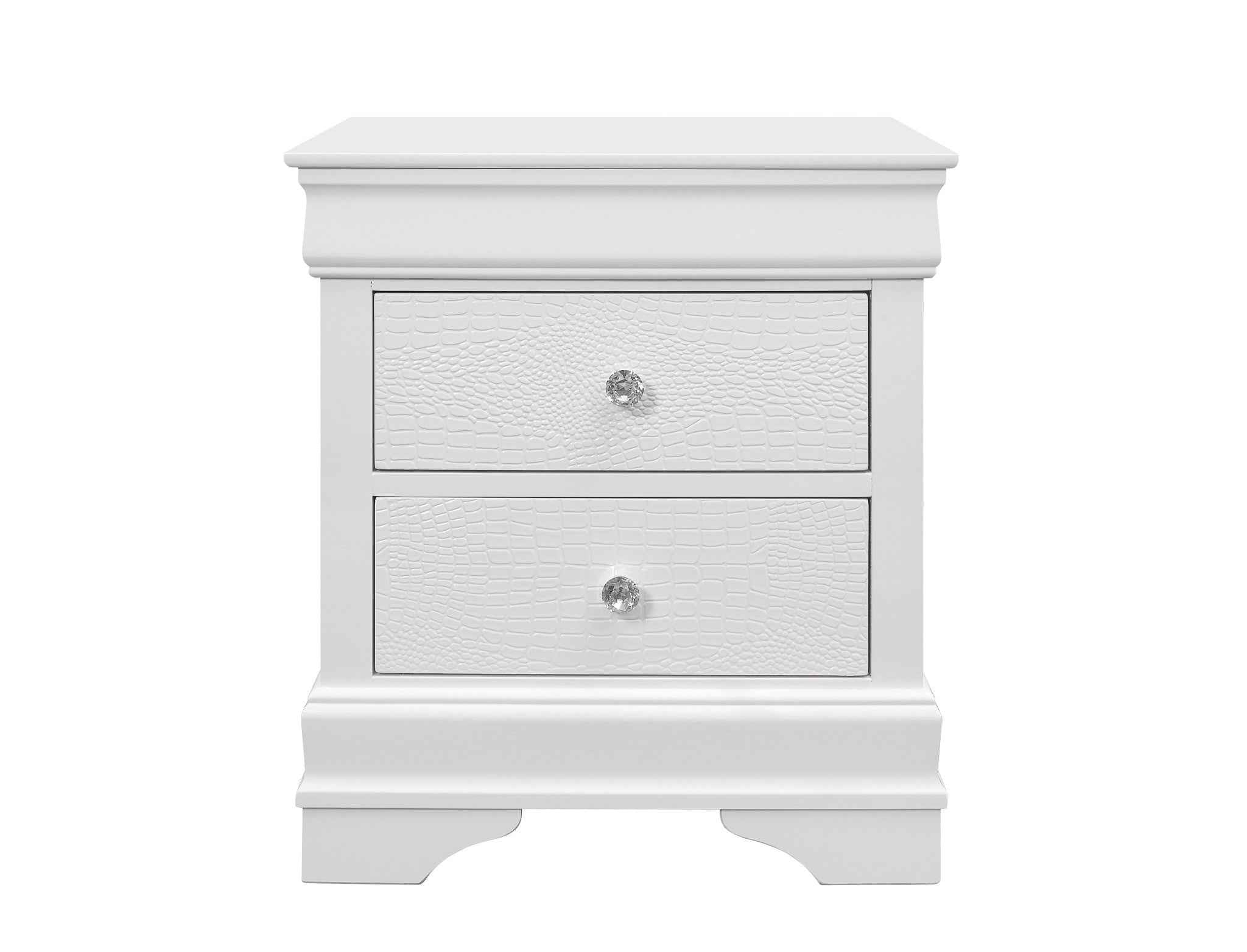 24" White Wood Shagreen Two Drawer Nightstand