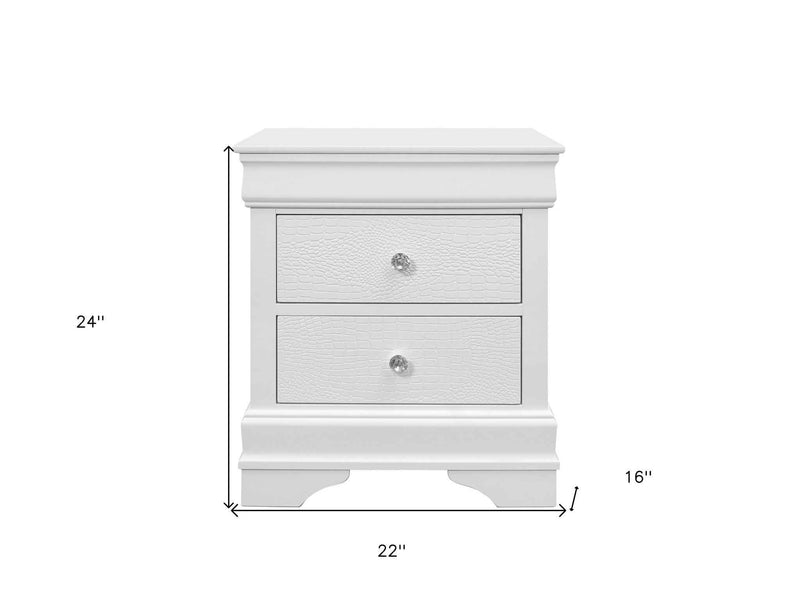 24" White Wood Shagreen Two Drawer Nightstand