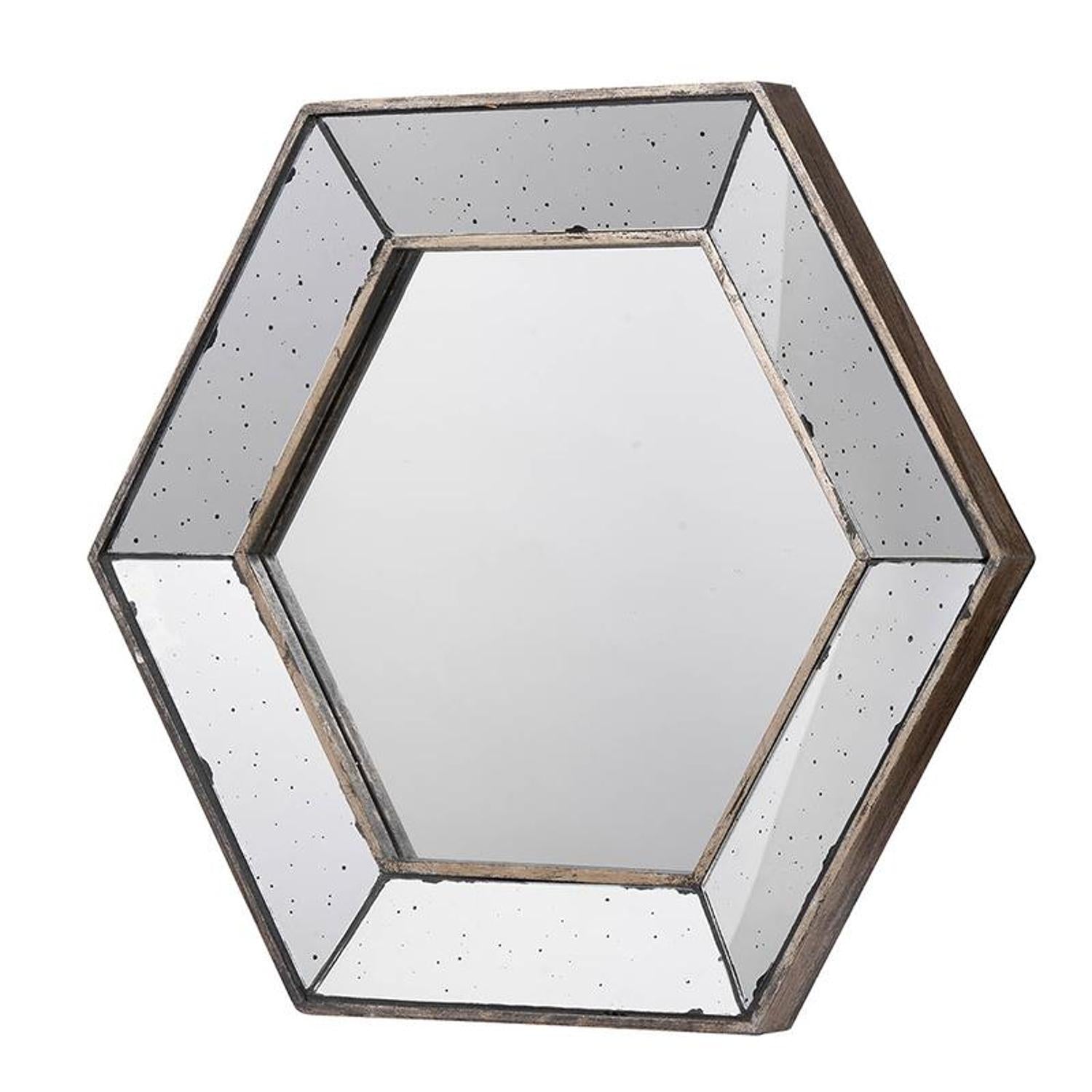 18" Hexagon Wall Mounted Vintage Style Glass Frame Accent Mirror - Bed & Bath