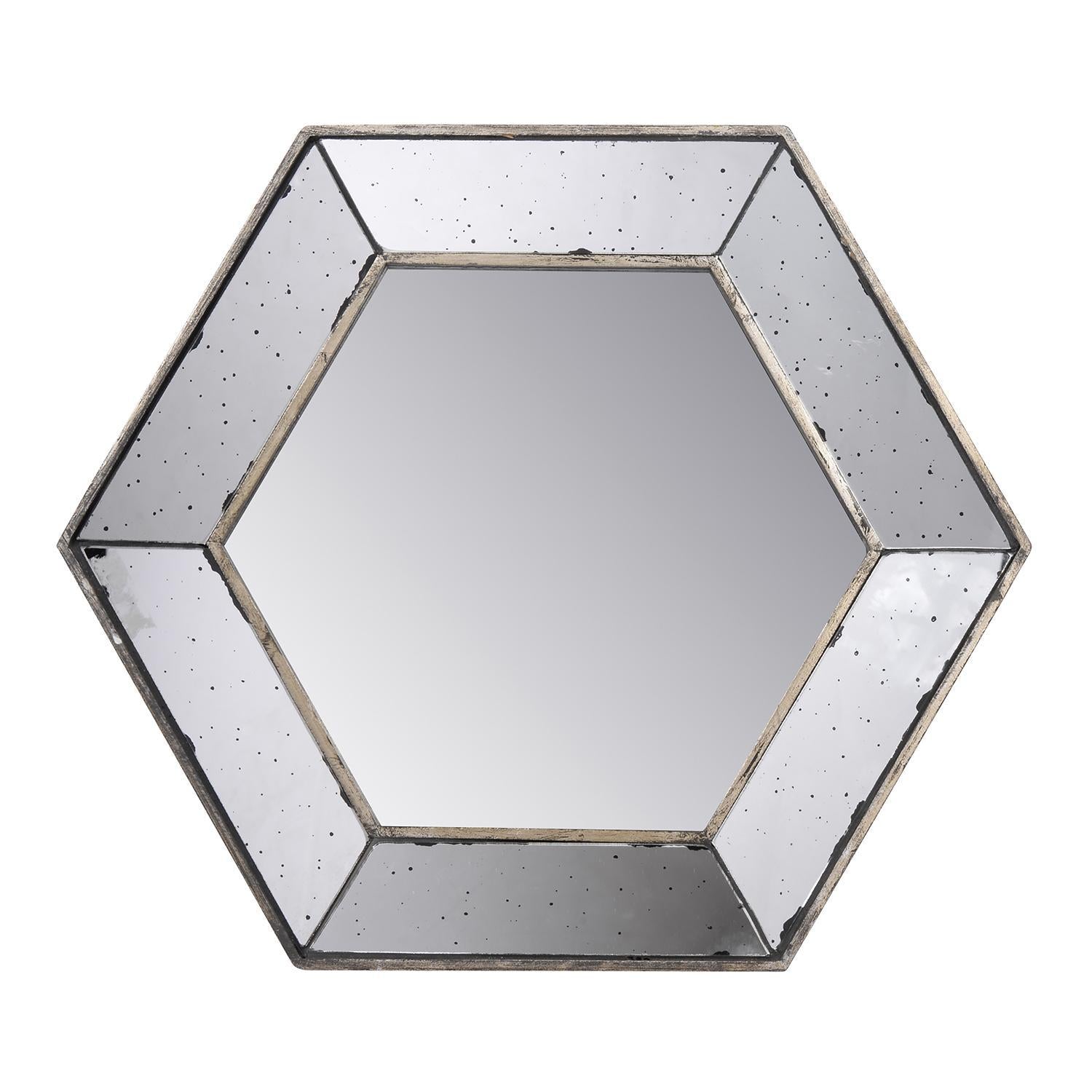 18" Hexagon Wall Mounted Vintage Style Glass Frame Accent Mirror - Bed & Bath