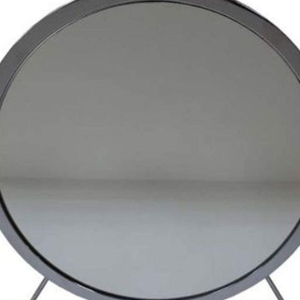 19" Gray Metal Round Freestanding Ornate Framed Makeup Shaving Tabletop Mirror - Bed & Bath