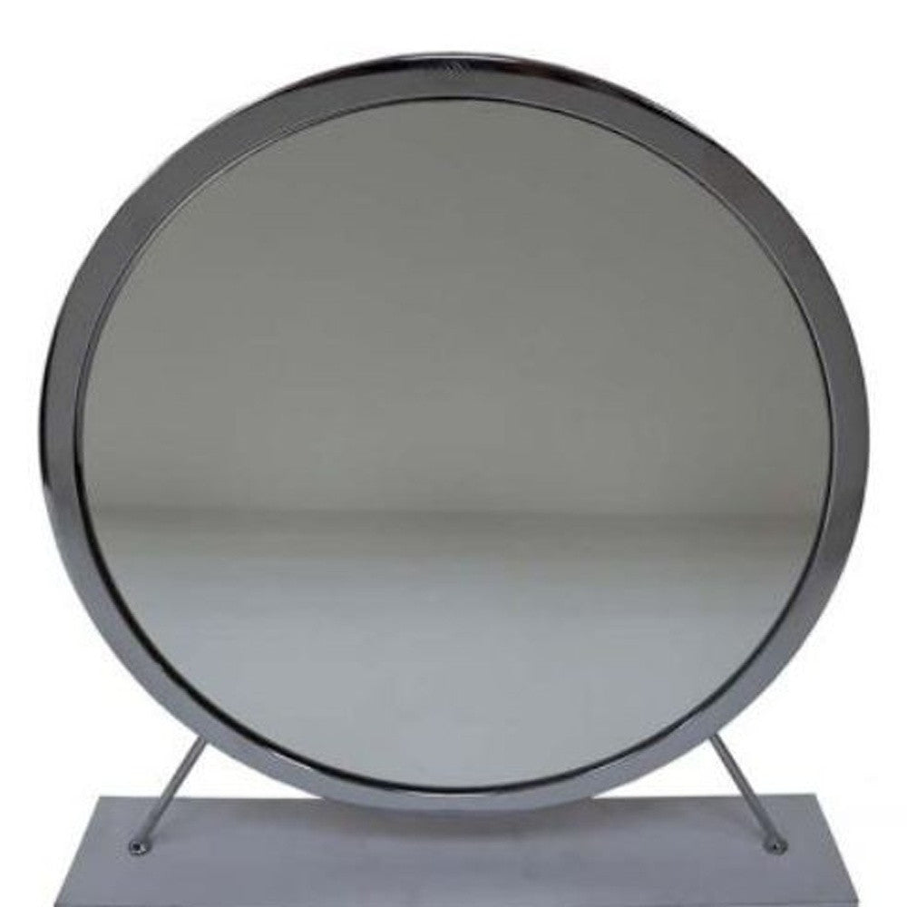 19" Gray Metal Round Freestanding Ornate Framed Makeup Shaving Tabletop Mirror - Bed & Bath