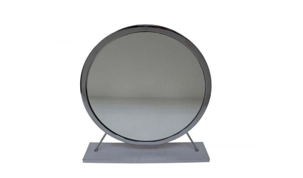 19" Gray Metal Round Freestanding Ornate Framed Makeup Shaving Tabletop Mirror - Bed & Bath