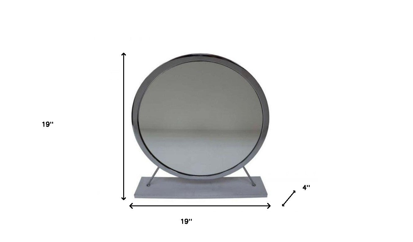 19" Gray Metal Round Freestanding Ornate Framed Makeup Shaving Tabletop Mirror - Bed & Bath