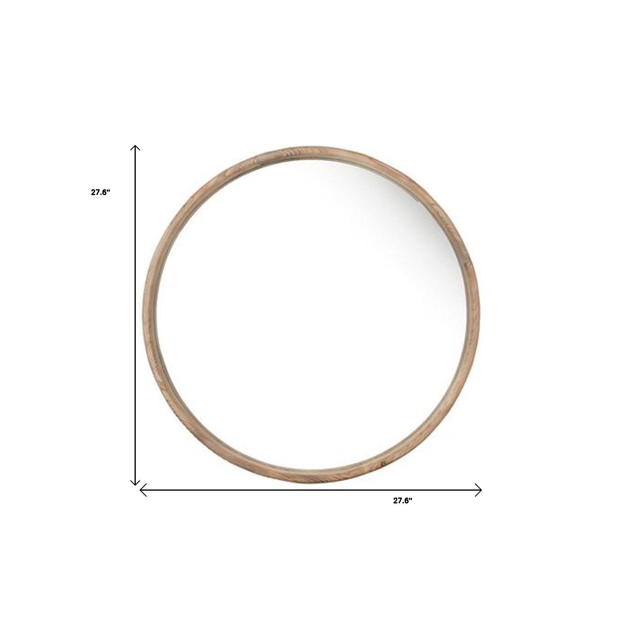28" Brown Solid Wood Round Framed Accent Mirror - Bed & Bath