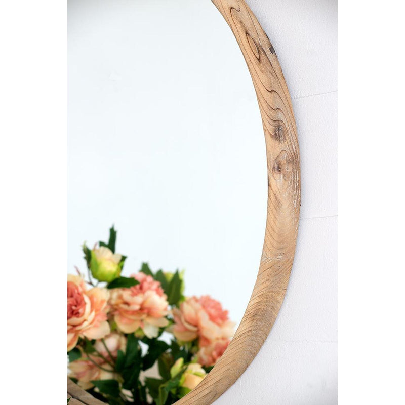 28" Brown Solid Wood Round Framed Accent Mirror - Bed & Bath