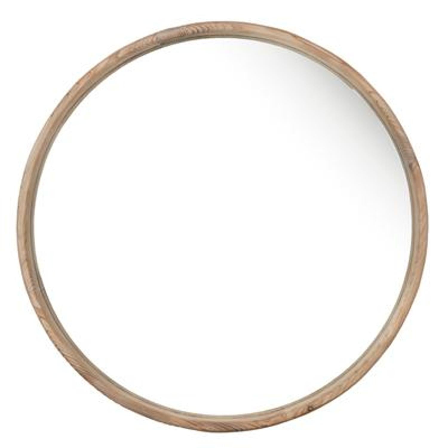 28" Brown Solid Wood Round Framed Accent Mirror - Bed & Bath