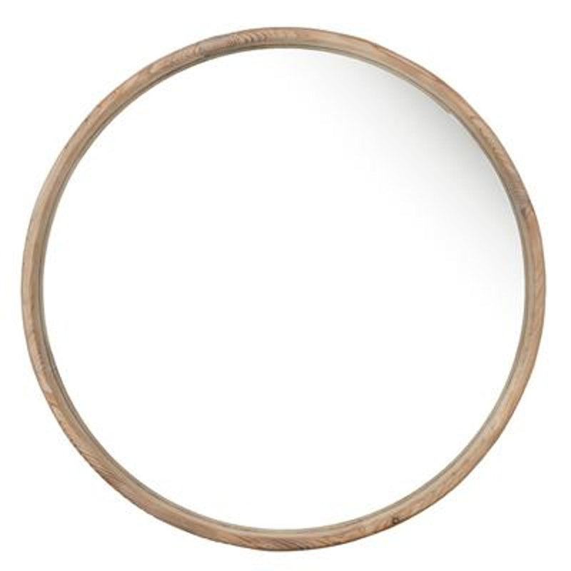 28" Brown Solid Wood Round Framed Accent Mirror - Bed & Bath
