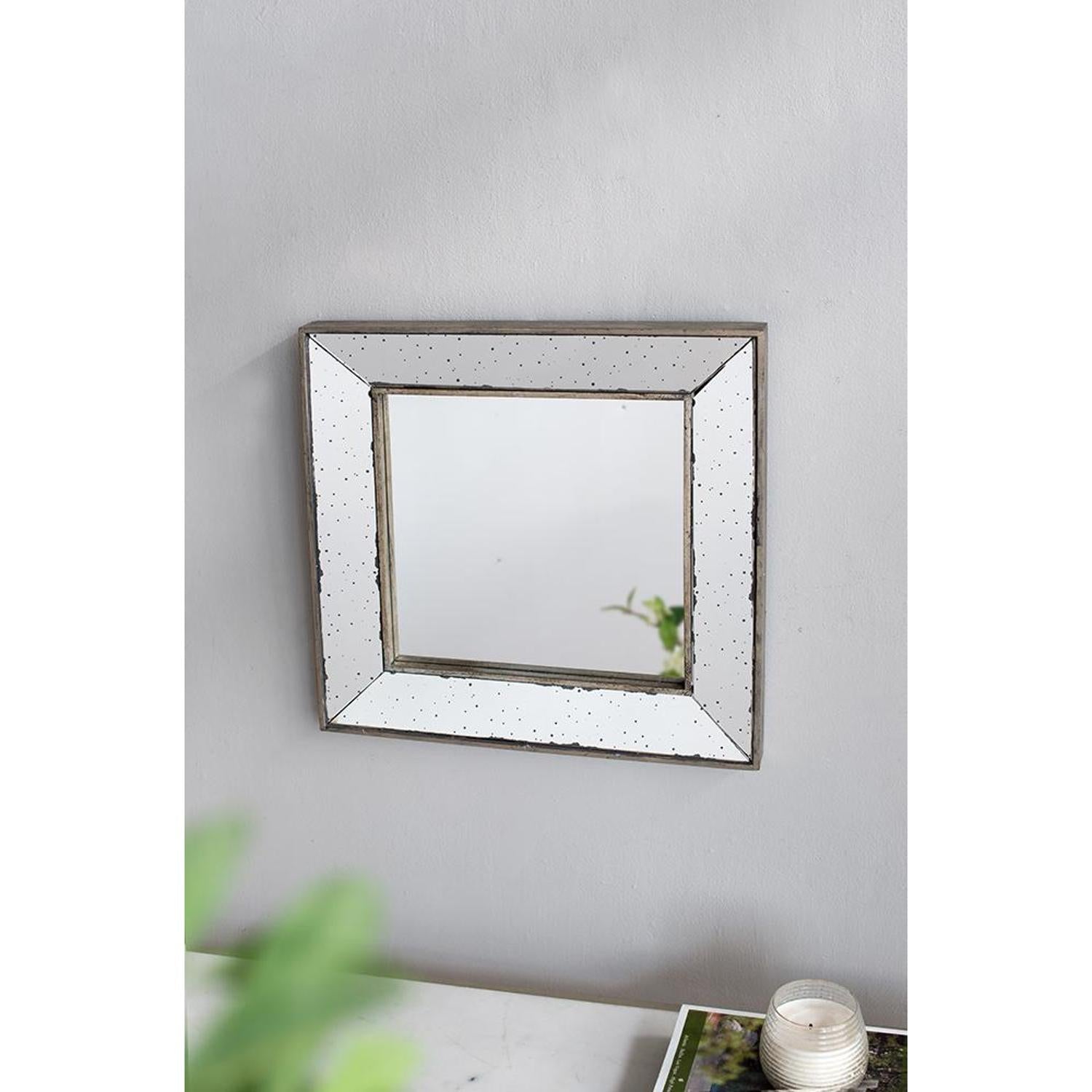 18" Brown Square Metal Framed Antiqued Glass Accent Mirror - Bed & Bath